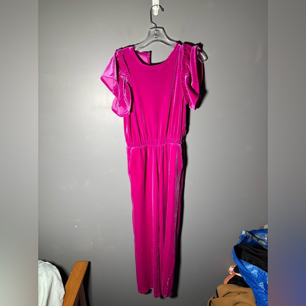 Crewcuts Velvet Jumpsuit in Brilliant Berry Girls Size 14 - Picture 2 of 5